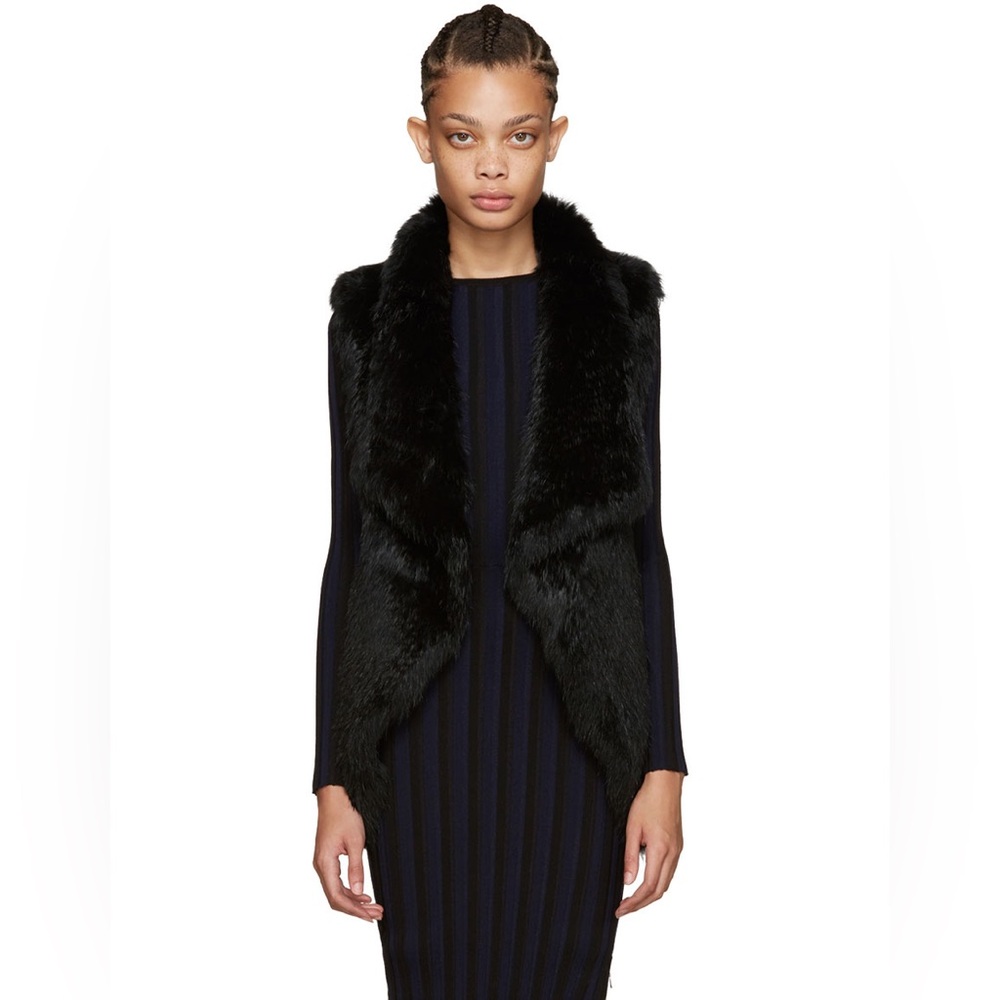 YVES SALOMON Black Knit Rabbit Fur Vest